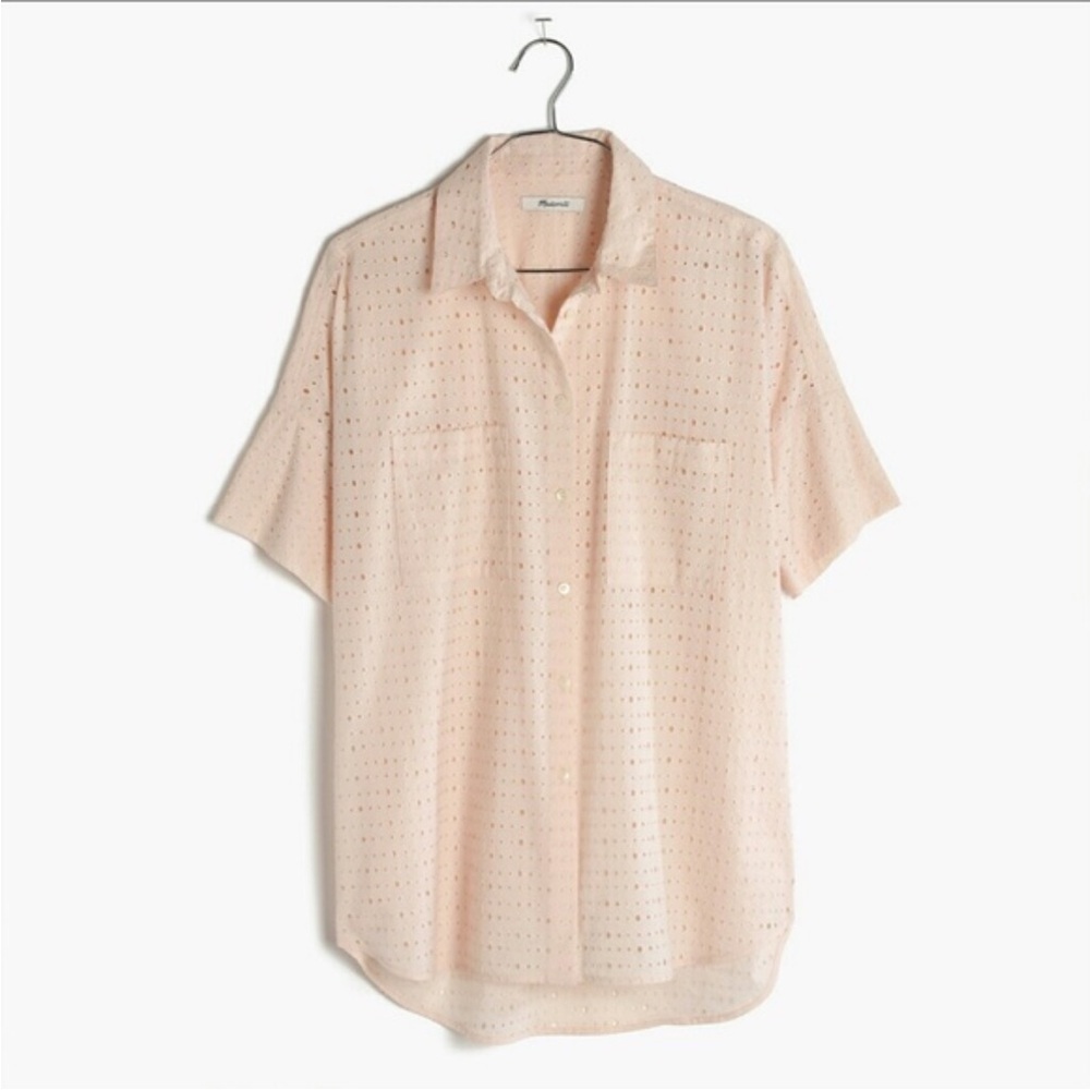 Madewell Eyelet Courier Shirt Oversized Light Pink Button Down Size XS Cotton